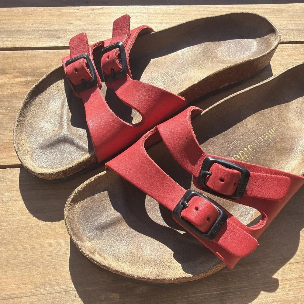 VINTAGE Birkenstock Ibiza Leather Double Strap Sandals RED 36 Women